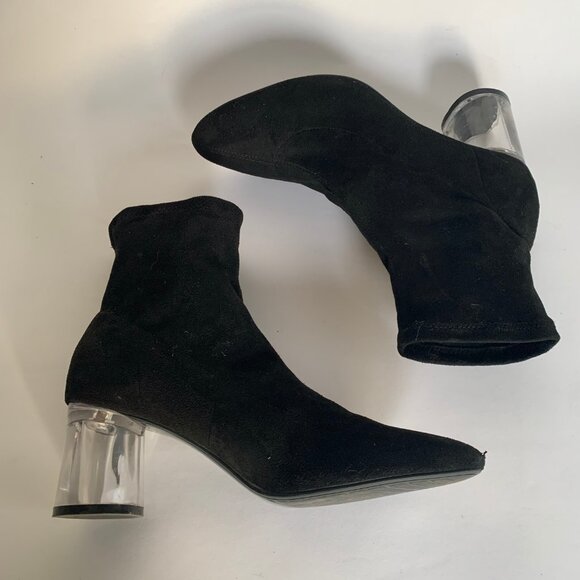 Zara Black Faux Suede Stretch Sock Boot with clear acrylic block heel - Size 40 - Picture 11 of 12